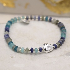 Blue Mix Bead Bracelet with Silver Plated Pebble by Peace of Mind